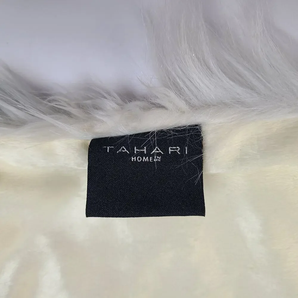 Tahari Home Faux Fur Table Runner Ivory Soft Luxury Cozy Chic